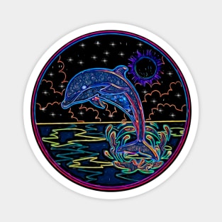 Neon dolphin at night Magnet