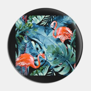 Pink Flamingos Dusty Teal Tropical Foliage Pin