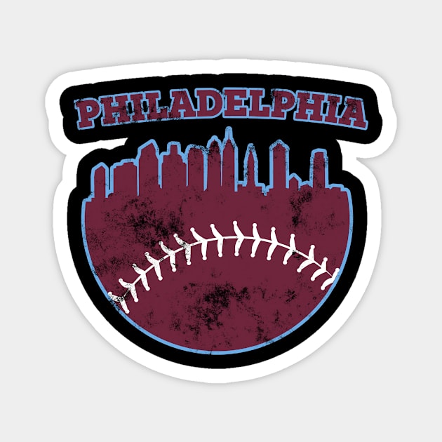 Philadelphia PA Baseball Skyline Vintage Retro graphic Magnet by Bluebird Moon