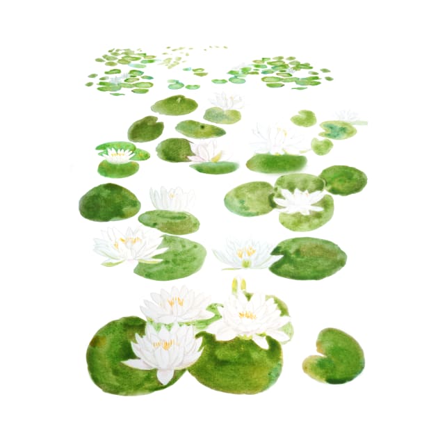 white waterlily pond watercolor by colorandcolor