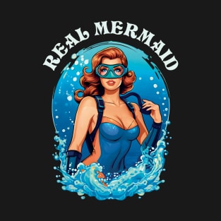 Vintage Style Real Mermaid - Female Scuba Diver T-Shirt