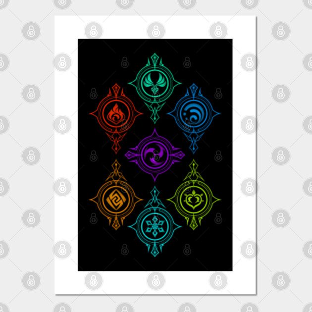 Elements Of World Genshin Impact Affiche Et Impression D Art Teepublic Fr