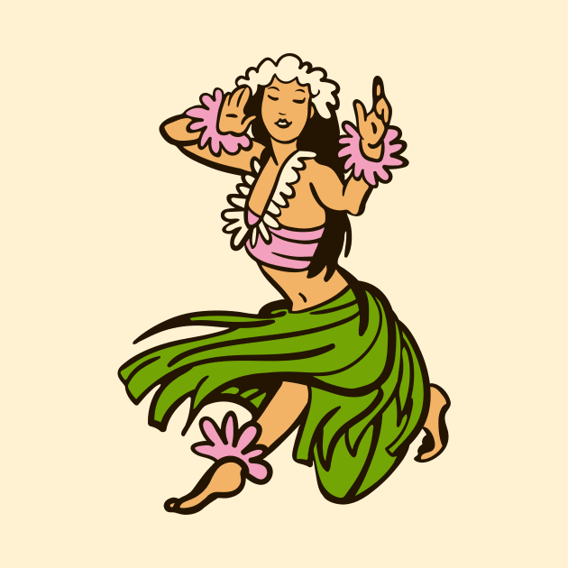 Vintage Hawaiian Hula Dancer Cartoon // Retro Hula Girl C by Now Boarding