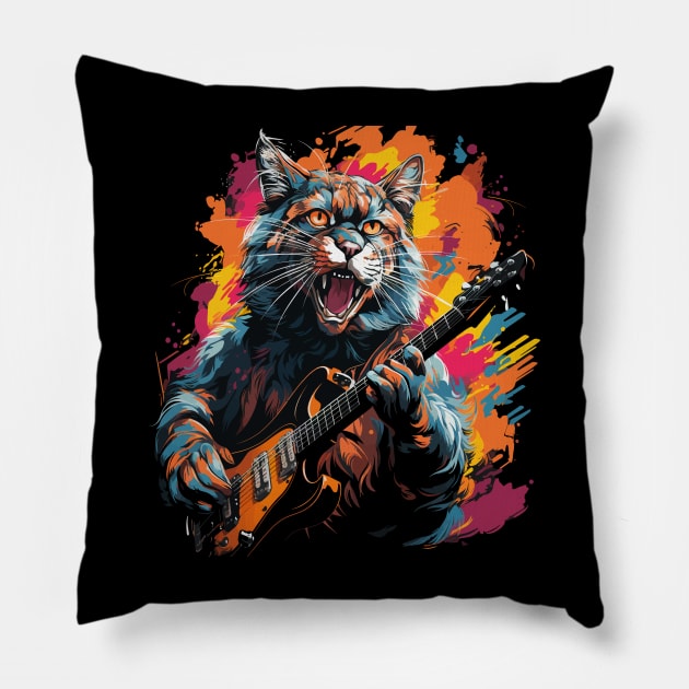 Bobcat Playing Guitar Pillow by JH Mart