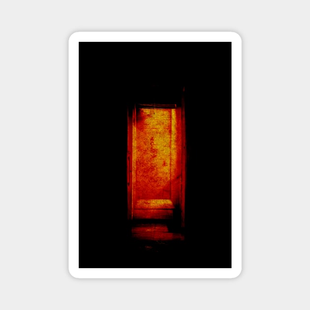 Digital collage, special processing. Room, corridor. Look from darkness to light. Orange and red. Magnet by 234TeeUser234
