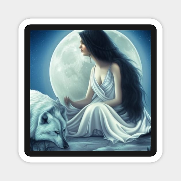 Beautiful Moon Goddess with Wolf #werewolf #moongoddess #fantasy Magnet by ViralAlpha