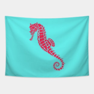 Vivid Pink and Blue Seahorse Design Tapestry