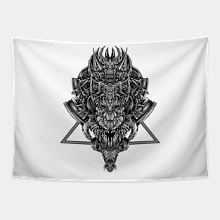 monochrome venom skull and horn Tapestry