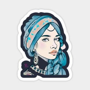 Boho girl in blue Magnet