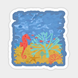 Seabed Underwater Scene Fish Seahorse Coral Magnet