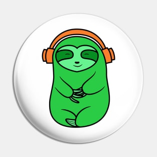 Happy Green Sloth Listening to Music Pin