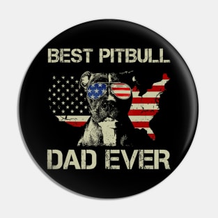 Best Pitbull Dad Ever Vintage American Flag 4th Of July Tee Pin