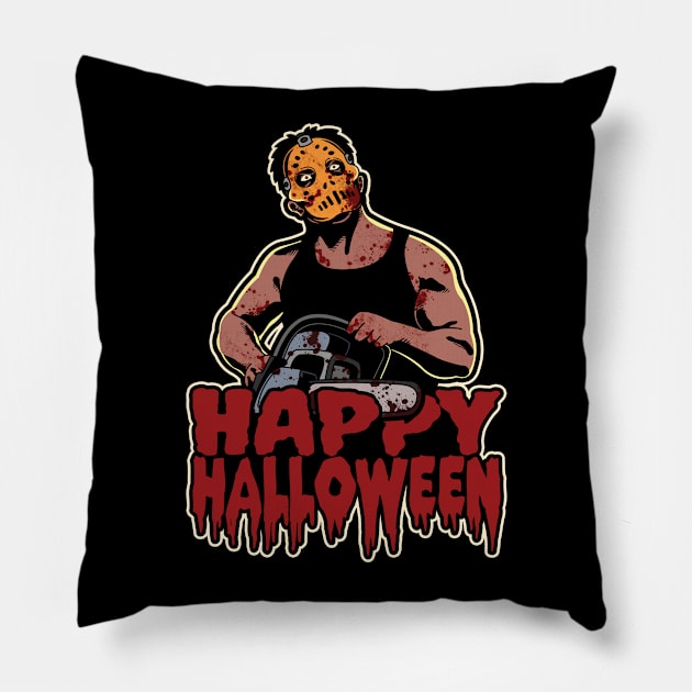 HALLOWEEN - Man With Mask & Bloody Chainsaw, Monster, Zombie Pillow by Art Like Wow Designs