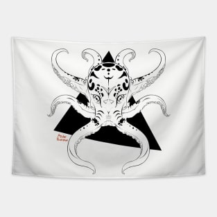 Mysteries Of The Deep - Geometric - Symmetrical - Black Octopus Tapestry