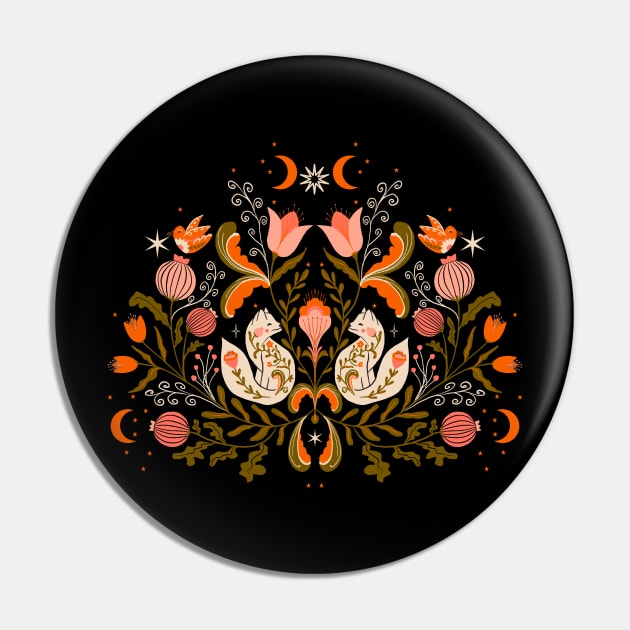 Celestial Harmony: Felines & Florals in Symmetry Pin by AKart19
