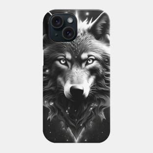 Black and White Cosmic Wolf Phone Case