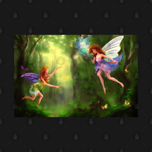 Mystic fairies flying in an enchanted forest by Russell102