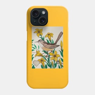 South Carolina state bird and flower, the Carolina wren and yellow jessamine Phone Case