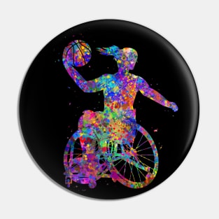 Wheelchair basketball girl watercolor Pin