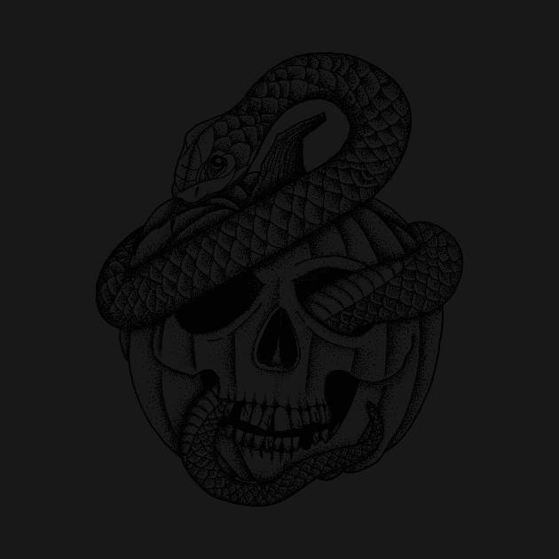 Pumpkin skull with snake by Fieldm0use