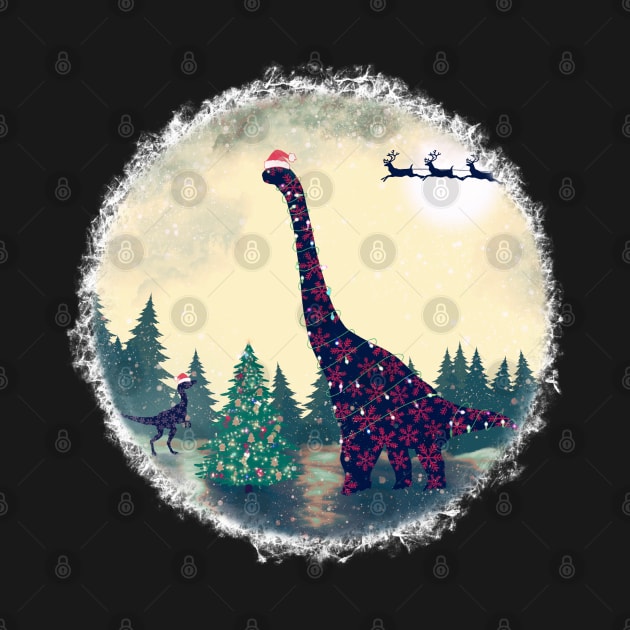 Brontosaurus and Velociraptor Christmas by Anastasiya Malakhova