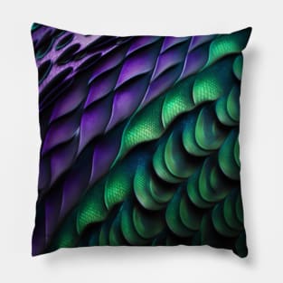 Fish skin, scales, fantasy, with pattern, purple, green Pillow