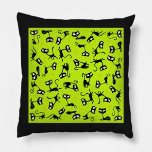 Retro Sassy Tiki Cats with Sparkles (lime version) Pillow