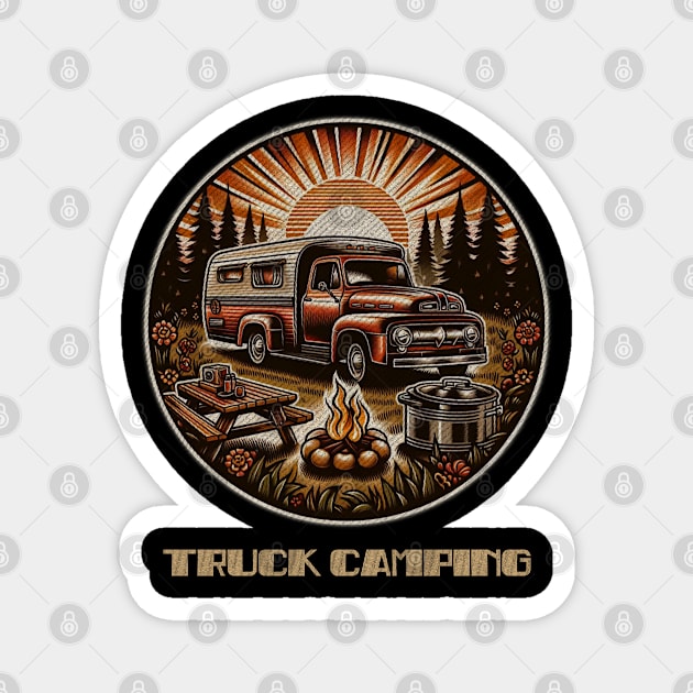 Truck camping sunset Magnet by Tofuvanman