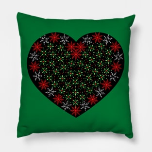 Red and white snowflakes fancy heart Pillow