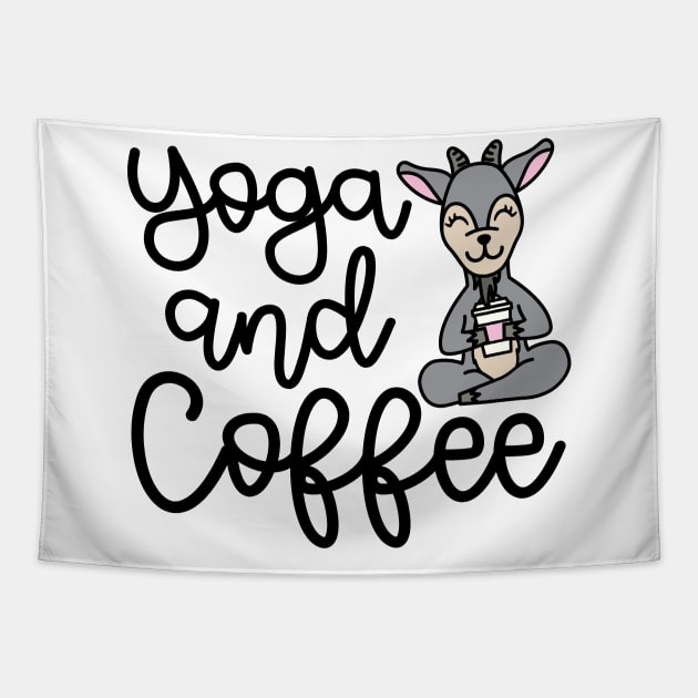 Yoga and Coffee Goat Yoga Fitness Funny Tapestry by GlimmerDesigns
