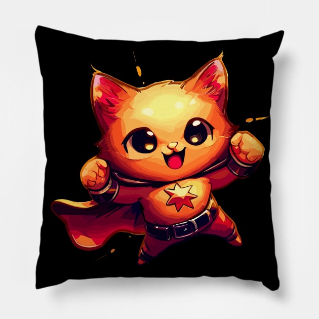 Cartoon Superhero cat Pillow by TomFrontierArt