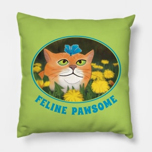 Feline Pawsome – adorable illustration of a tabby cat with a butterfly on his head Pillow