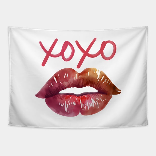 Red Lipstick Kiss XOXO Tapestry by Sivan's Designs