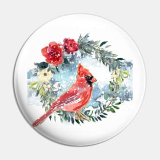 Winter cardinal wreath snowy scene Pin