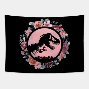 Jurassic Park Flowers - vintgae, retro, dino, dinosaur, gift idea, birthday, christmas, gift for fans,  girls, women, kids, funny, cute, mom, girlish, girly, jurassic world,  clever girl, lover, men,  raptor, trex, baby, blue, Tapestry