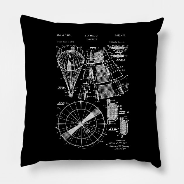 Skydiving Gift Ideas Parachute Patent Invention Pillow by MadebyDesign