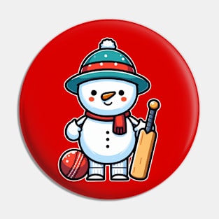 cute Snowman as a cricketer Pin