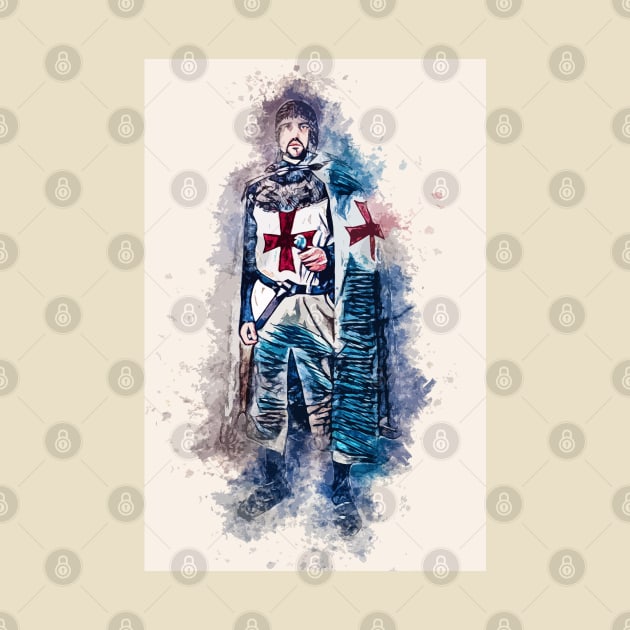 Knights Templar Warrior The crusader Watercolor Historic Fine Art by Naumovski