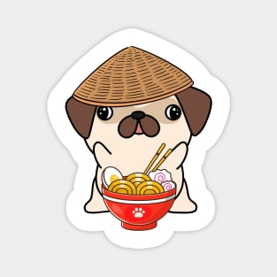 Funny Pug Eating Noodles Magnet