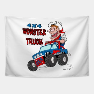 4X4 Monster Truck & Crazy Cowboy Cartoon Tapestry