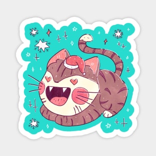 Retro Snowy Santa Hat Cat Magnet