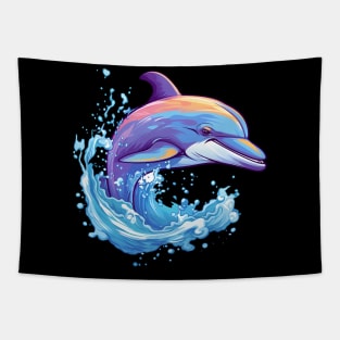 smiling dolphin leaping out of the water Tapestry