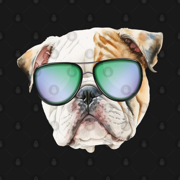 Cute english bulldog with sunglasses, Funny puppy by Arabic calligraphy Gift 