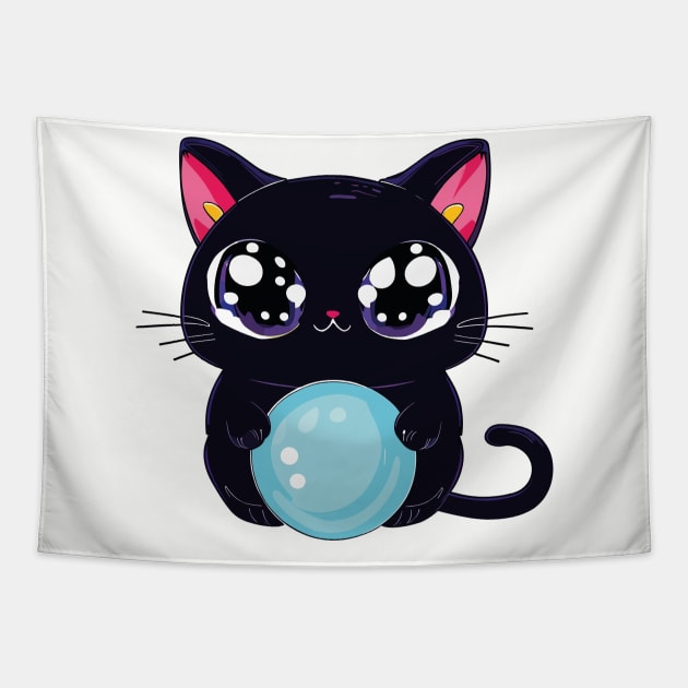 Magic Black Cat Meowgical Tapestry by Jabir