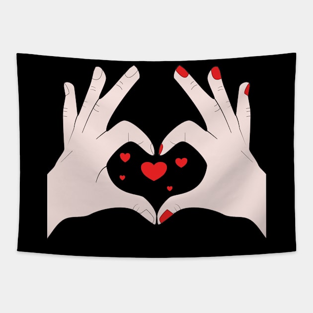 Hands Making Heart Shape Love Sign Language Valentine's Day Tapestry by Okuadinya