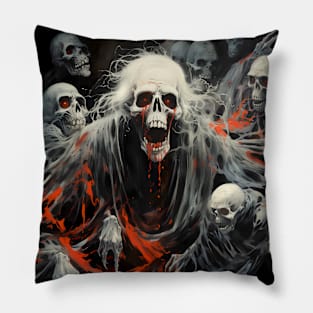 Halloween Demons: Scary Skull Demon on a Dark Background Pillow