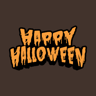 happy halloween written in orange T-Shirt