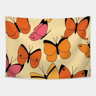 Butterflies Orange Colorful Pattern Design Art Retro Insect Tapestry