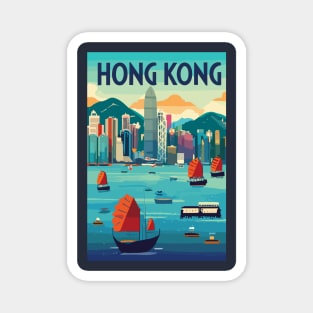 A Vintage Travel Art of Hong Kong - China Magnet