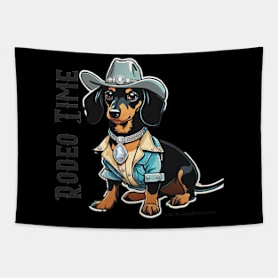 RODEO TIME (Black and tan dachshund wearing blue cowboy hat) Tapestry